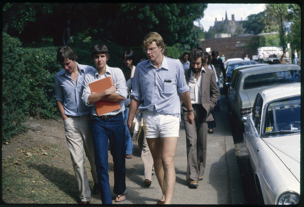 Students Walking on Western Avenue Near the Bosch Buildings