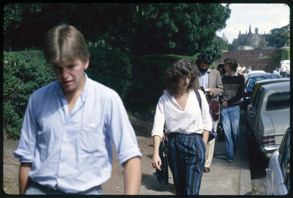 Students Walking on Western Avenue Near the Bosch Buildings
