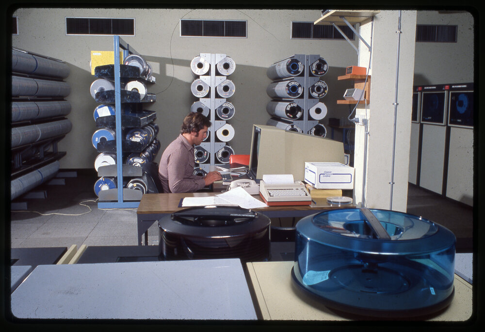 Man at Desk in Audio-Visual Library