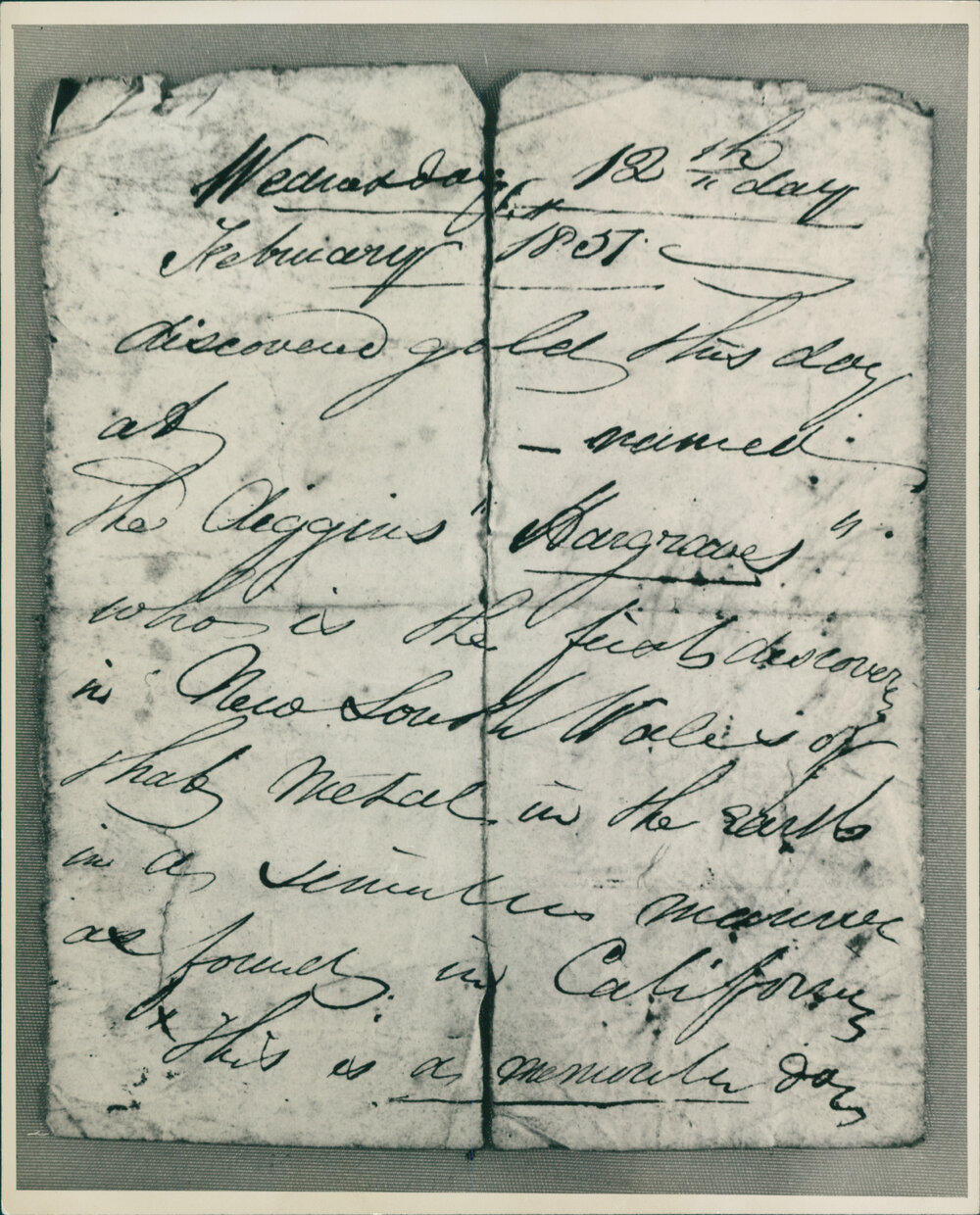 Hargraves Memorandum Relating to the Discovery of Gold in NSW