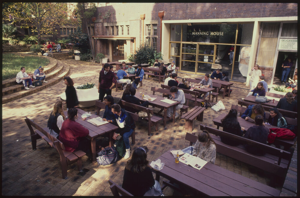 Students Relaxing in Manning Courtyard