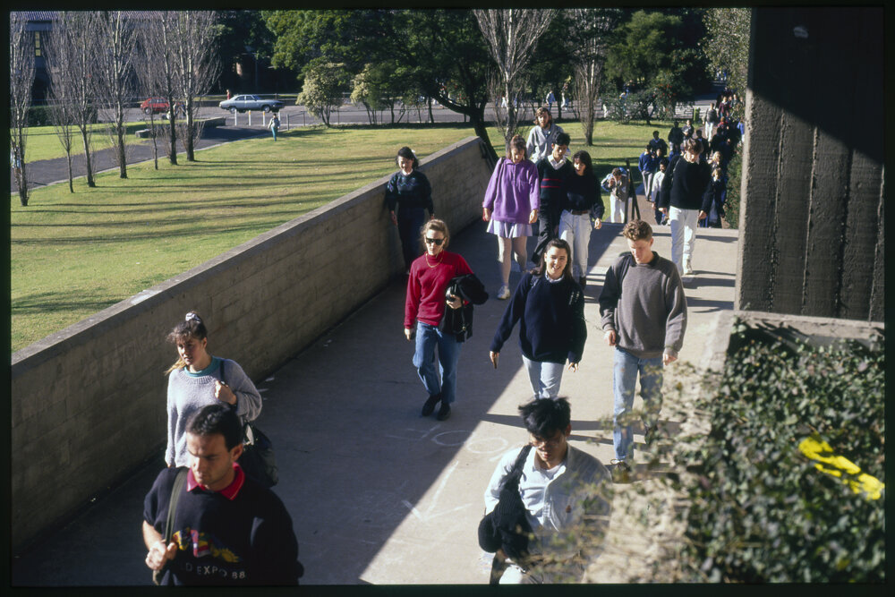 Students Walking up to Maze Crescent Footbridge