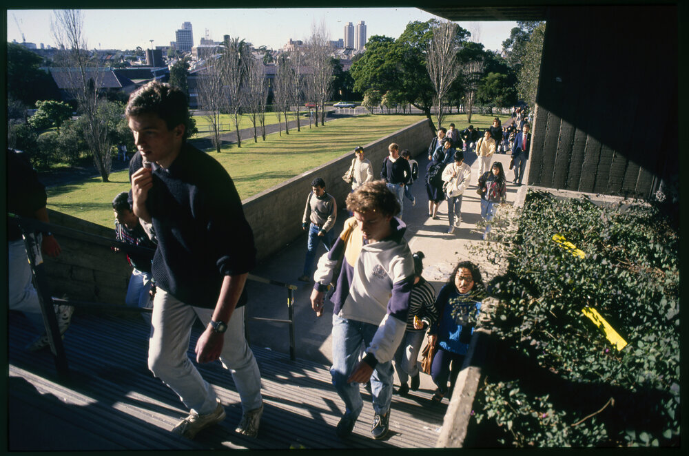 Students Walking up to Maze Crescent Footbridge