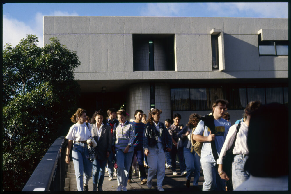 Students on Keith Murray Footbridge