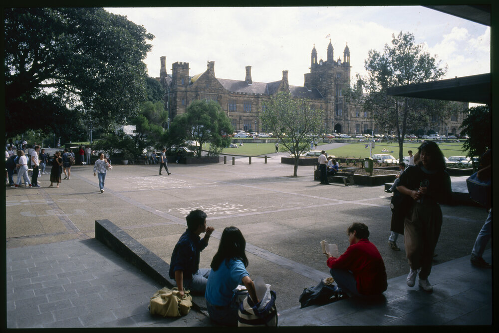Students Between Lectures at Fisher Library