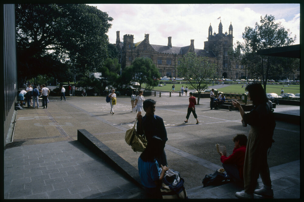 Students Between Lectures at Fisher Library