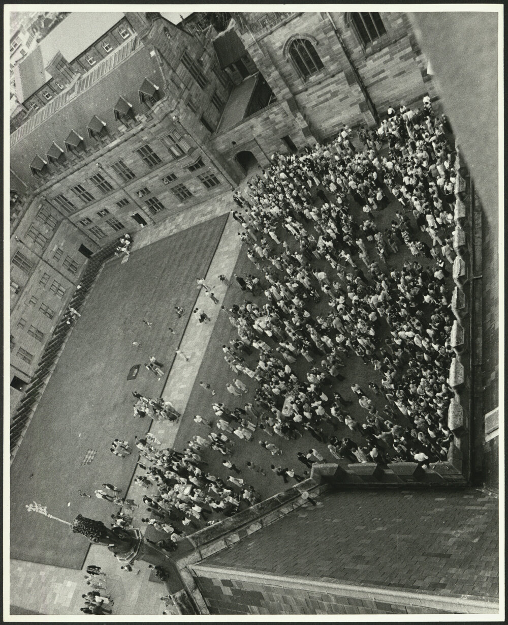 Aerial View of Audience in the Quad at the Inauguration of the Rebuilt Carillon