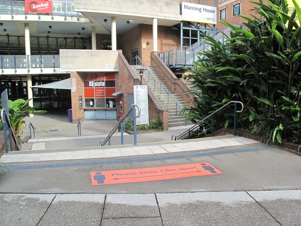 Physical Distancing Floor Markers at Manning Building Entrance