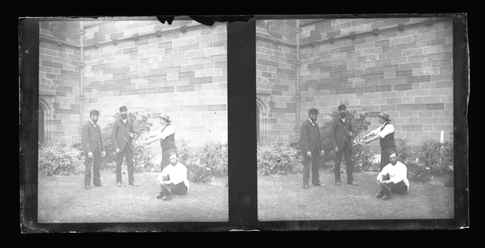 Four Men Including Edward Hufton in Inner Northern Corner of Main Building