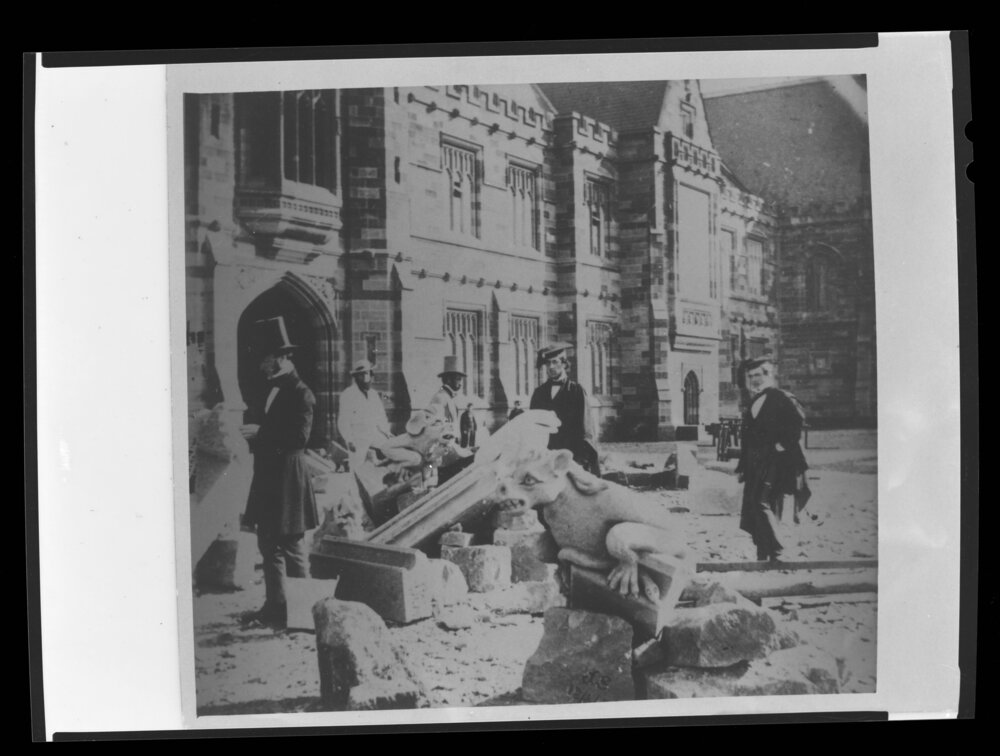 The University under Construction - Builders and Professors John Smith, Morris Pell and John Woolley in Front of Main Building