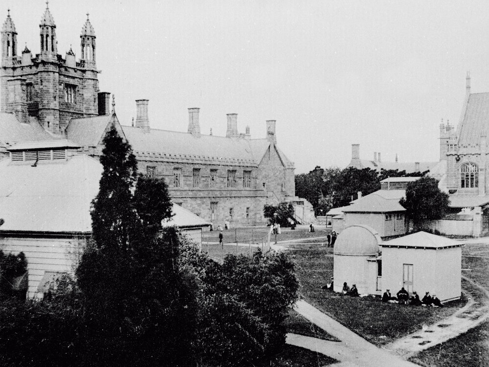 Quadrangle with Telescope, Men Eating and Women Playing Tennis