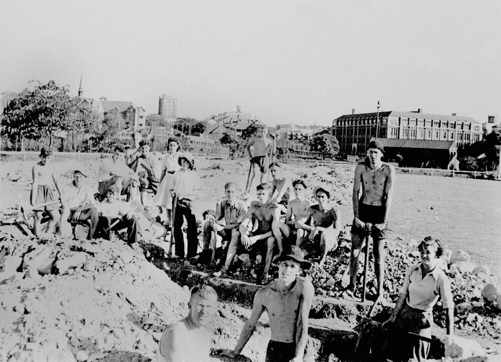 Air Raid Precaution Trenches Being Dug on Tennis Courts Next to Sydney Teachers College (STC)