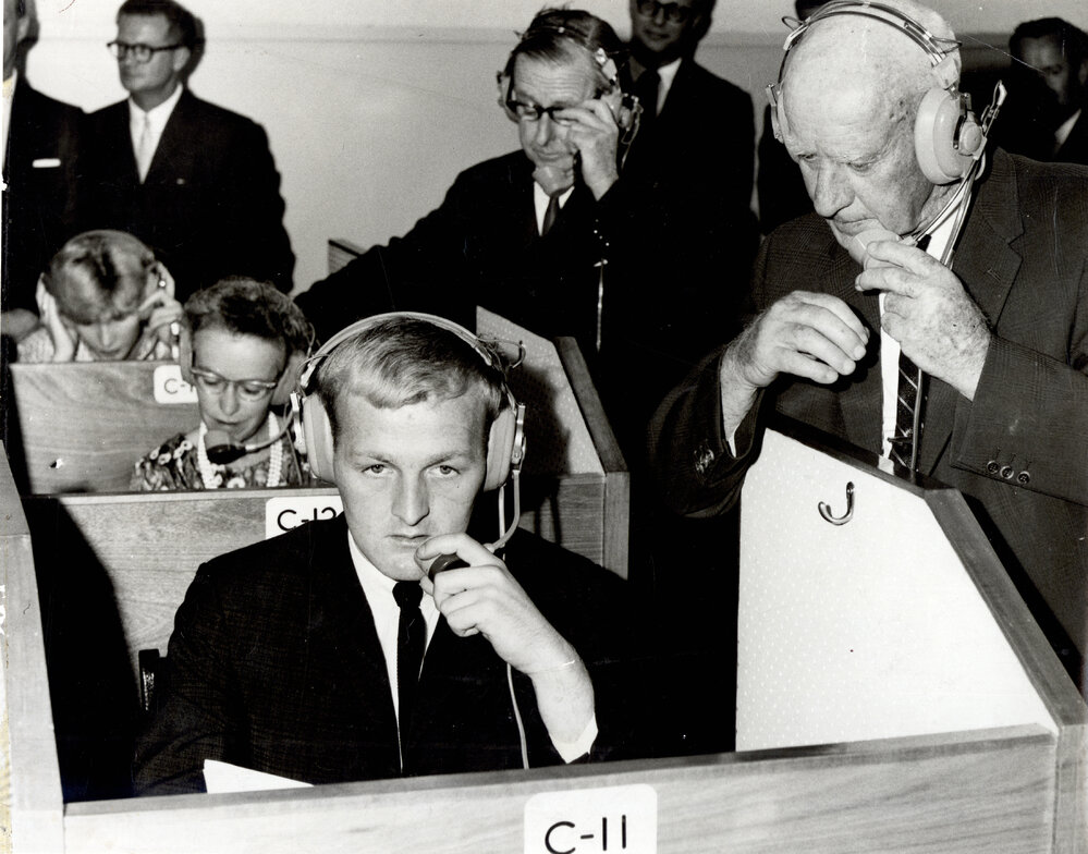 Opening of Language Laboratory by Hon E Wetherell, Dr H Wyndham, Director General Education