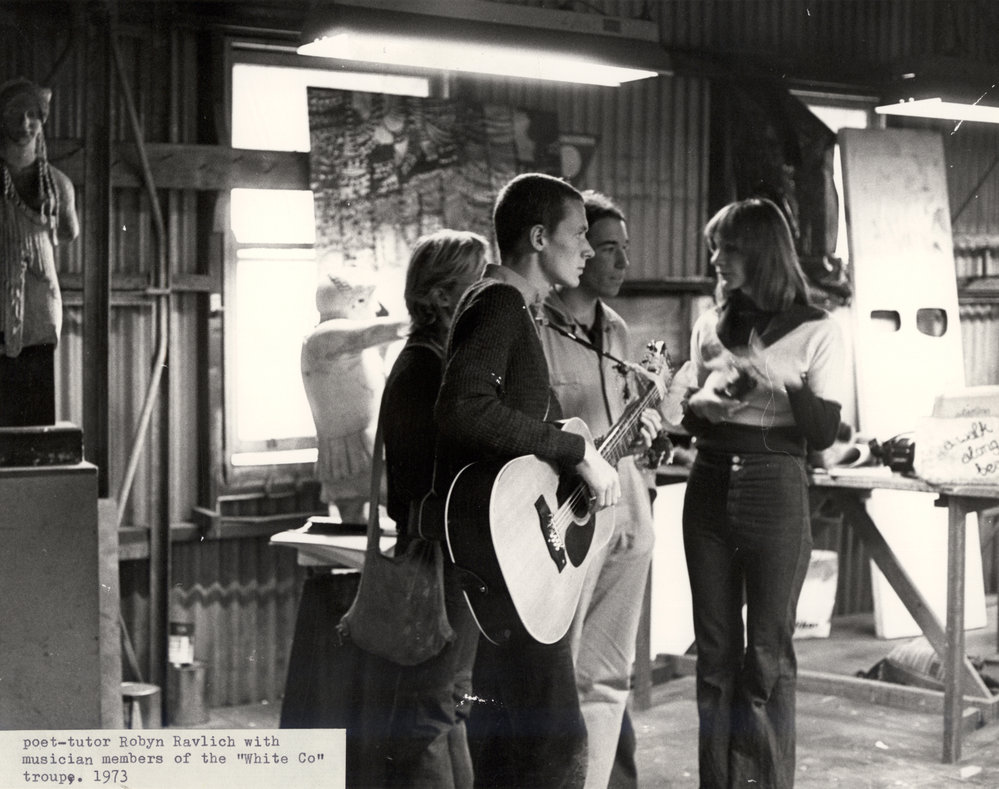 Robyn Ravlich, Poet-Tutor, with Musician Members of White Co Mime Troupe