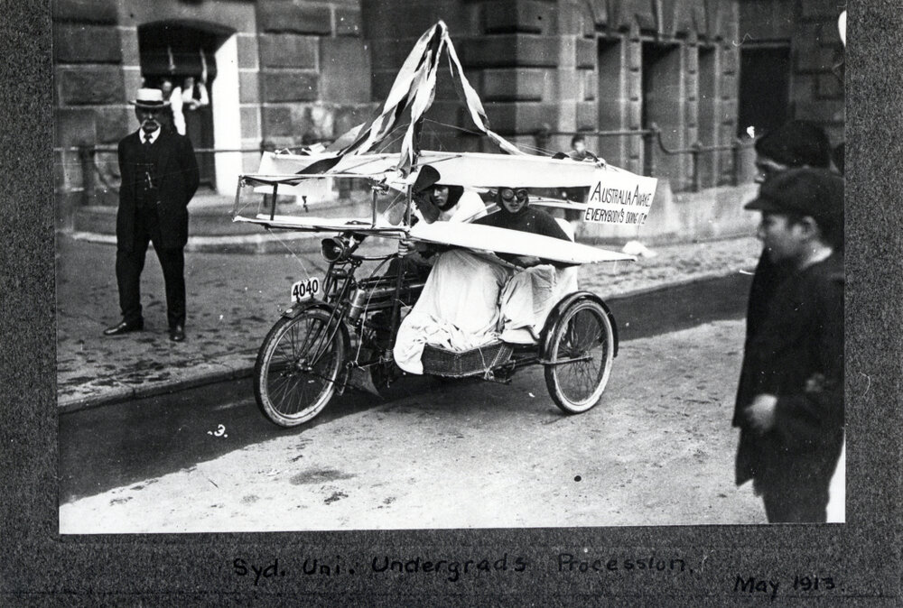 Students on Motor Bike Decorated to Look Like an Aeroplane