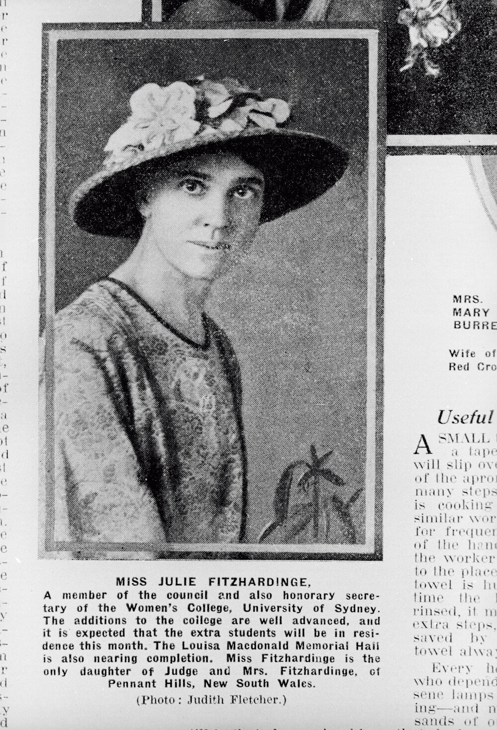 Julie Fitzhardinge, Hon Sec And Member Of Council Of Women's College