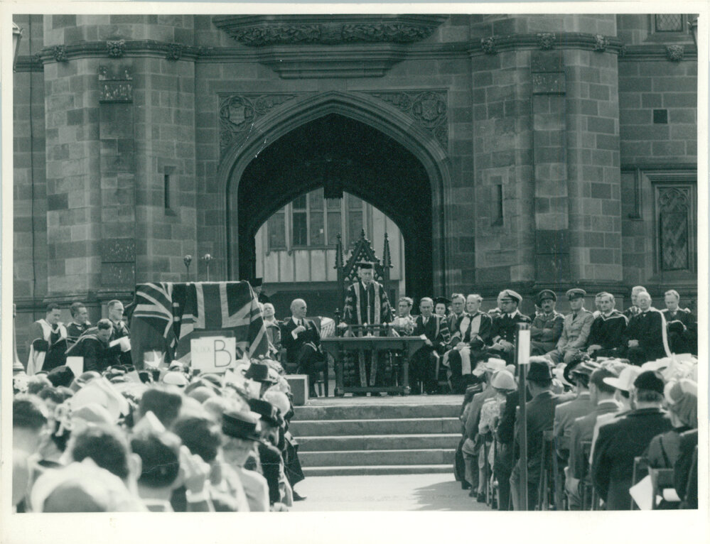 Charles Bickerton Blackburn presiding, Ceremony of Commemoration of Benefactors, 1951
