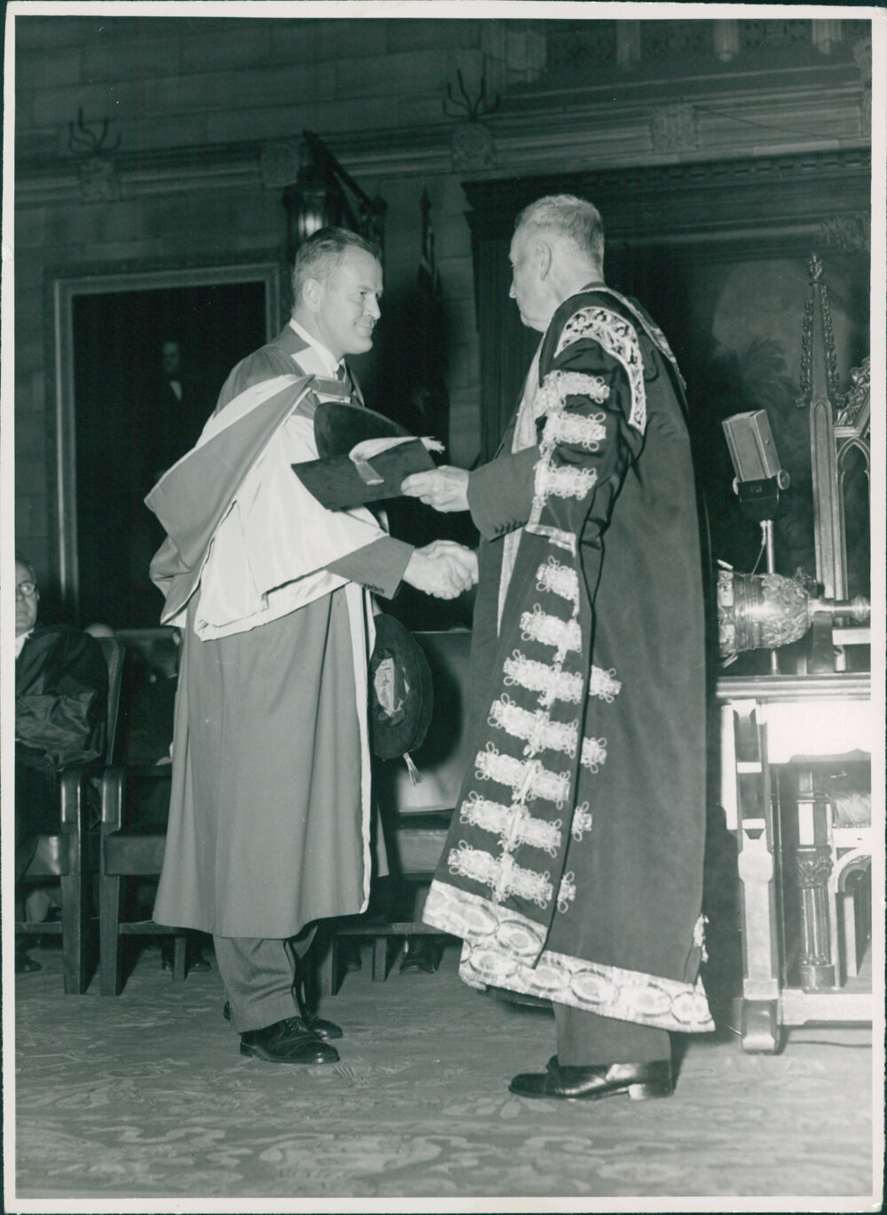 Chancellor Blackburn Presents Stephen H Stackpole of Carnegie Corporation with Honorary Degree