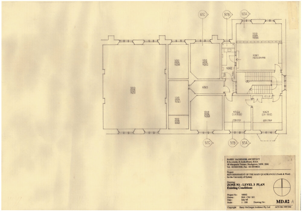 Main Quadrangle - North and West Refurbishment - Zone N1, Level 3 Existing Conditions