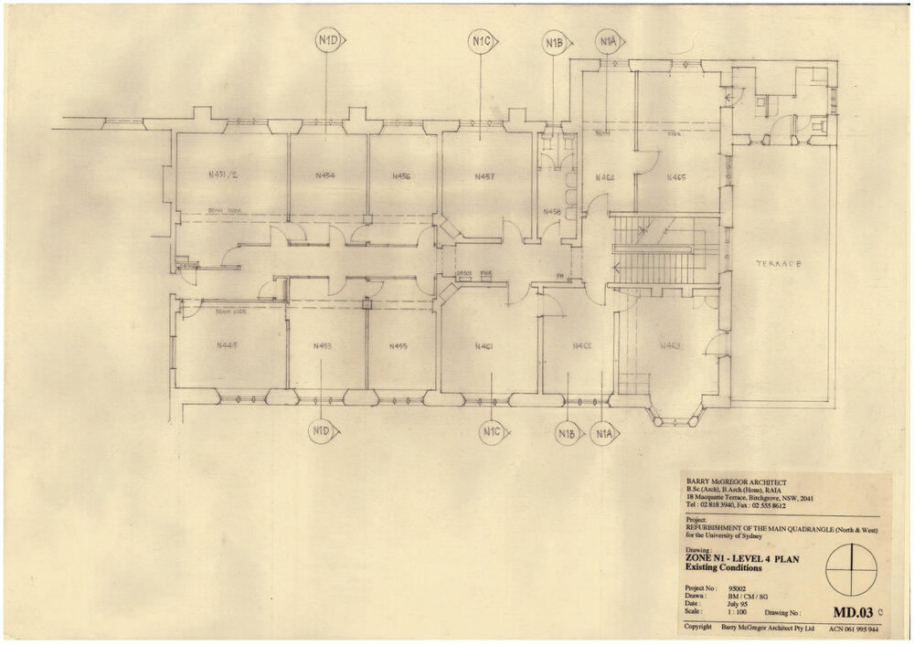 Main Quadrangle - North and West Refurbishment - Zone N1, Level 4 Existing Conditions