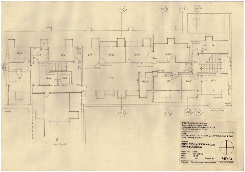 Main Quadrangle - North and West Refurbishment - Zone N1/N2, Level 6 Existing Conditions