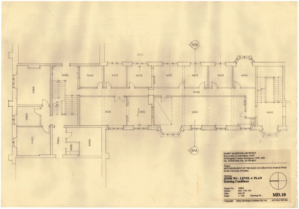 Main Quadrangle - North and West Refurbishment - Zone W1, Level 4 Existing Conditions