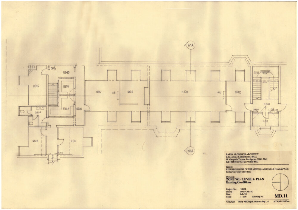 Main Quadrangle - North and West Refurbishment - Zone W1, Level 6 Existing Conditions
