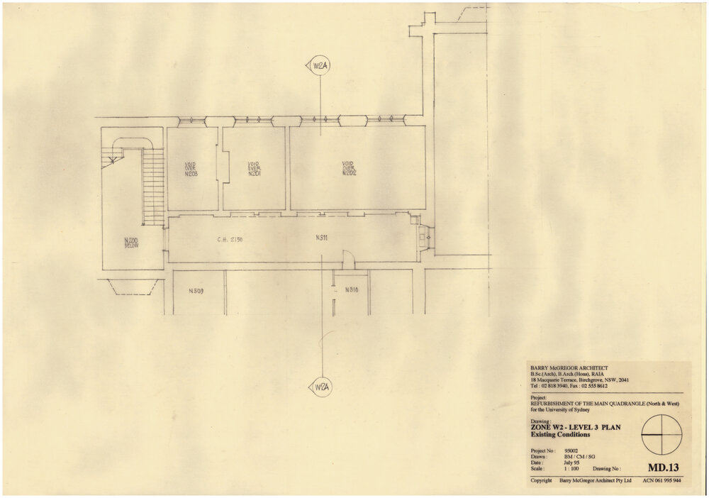 Main Quadrangle - North and West Refurbishment - Zone W2, Level 3 Existing Conditions