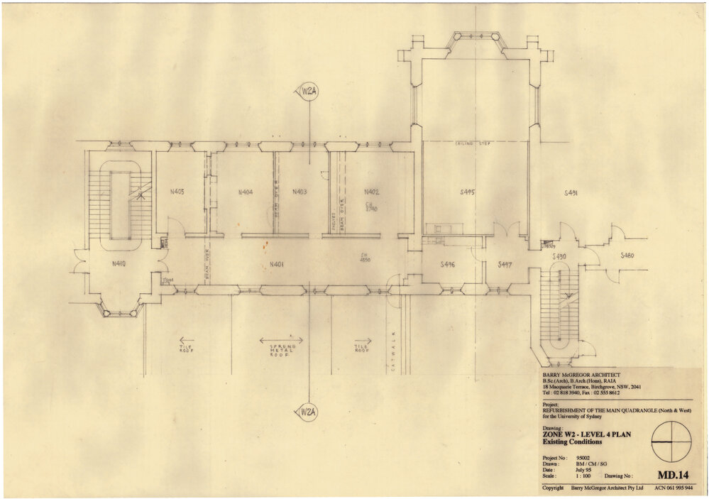 Main Quadrangle - North and West Refurbishment - Zone W2, Level 4 Existing Conditions
