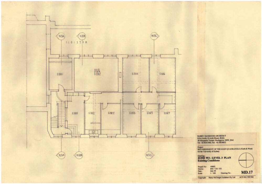 Main Quadrangle - North and West Refurbishment - Zone W3, Level 3 Existing Conditions