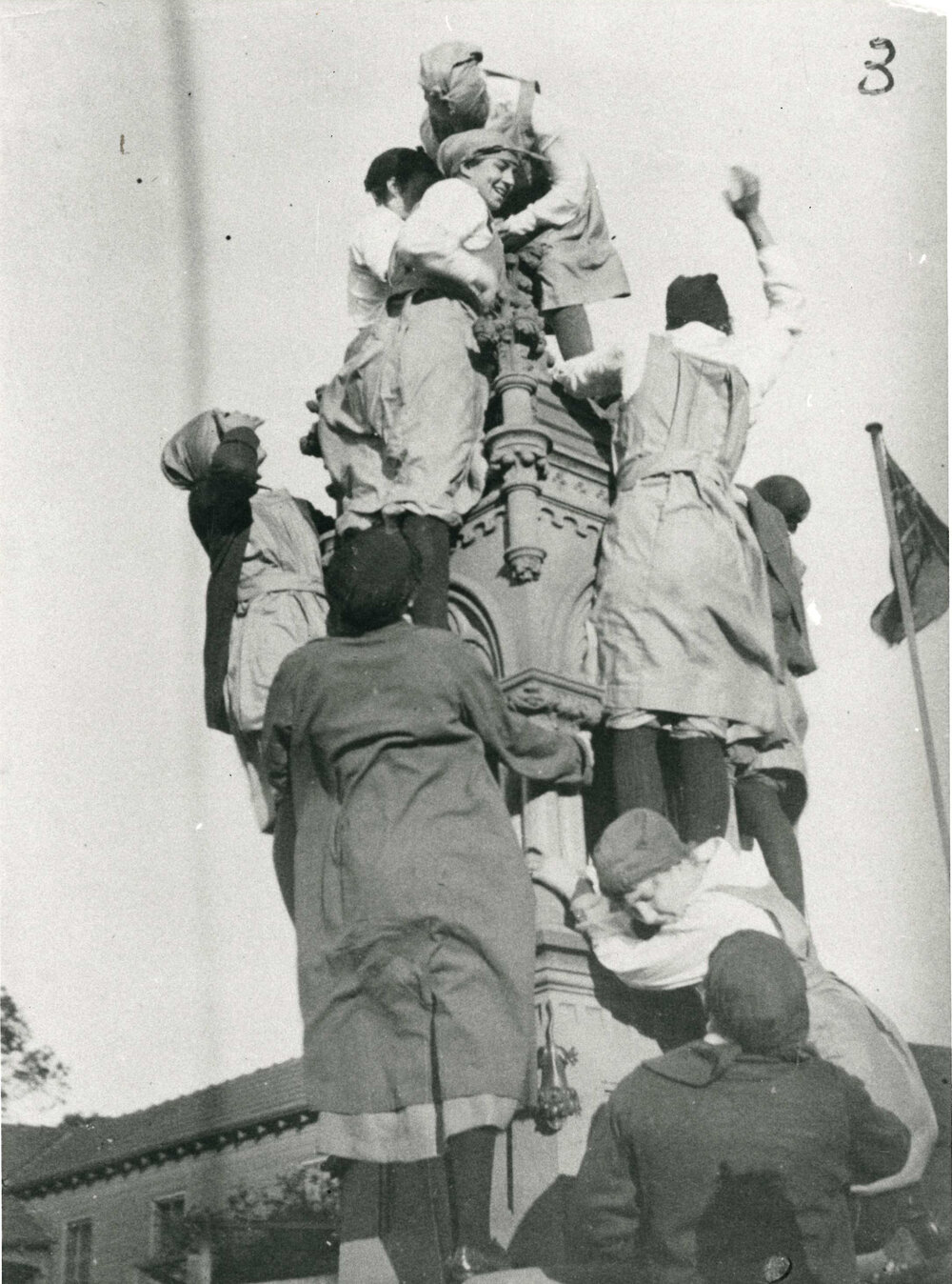 Female Sydney Teachers College (STC) Students Climbing the LEF Neill Fountain at Oval No 1
