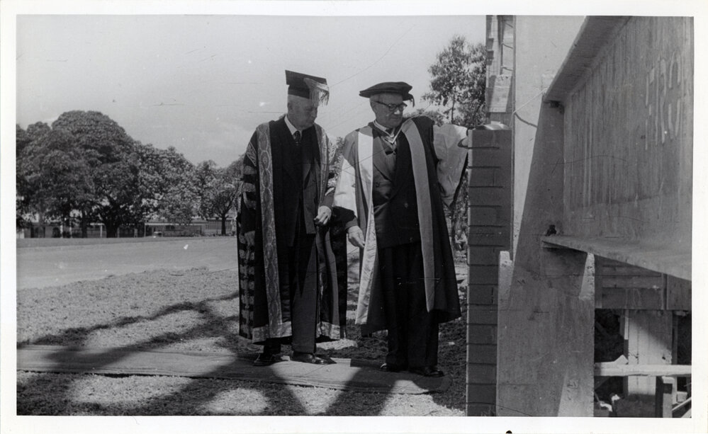 Sir Charles Bickerton Blackburn and Premier J Cahill at Foundation Ceremony