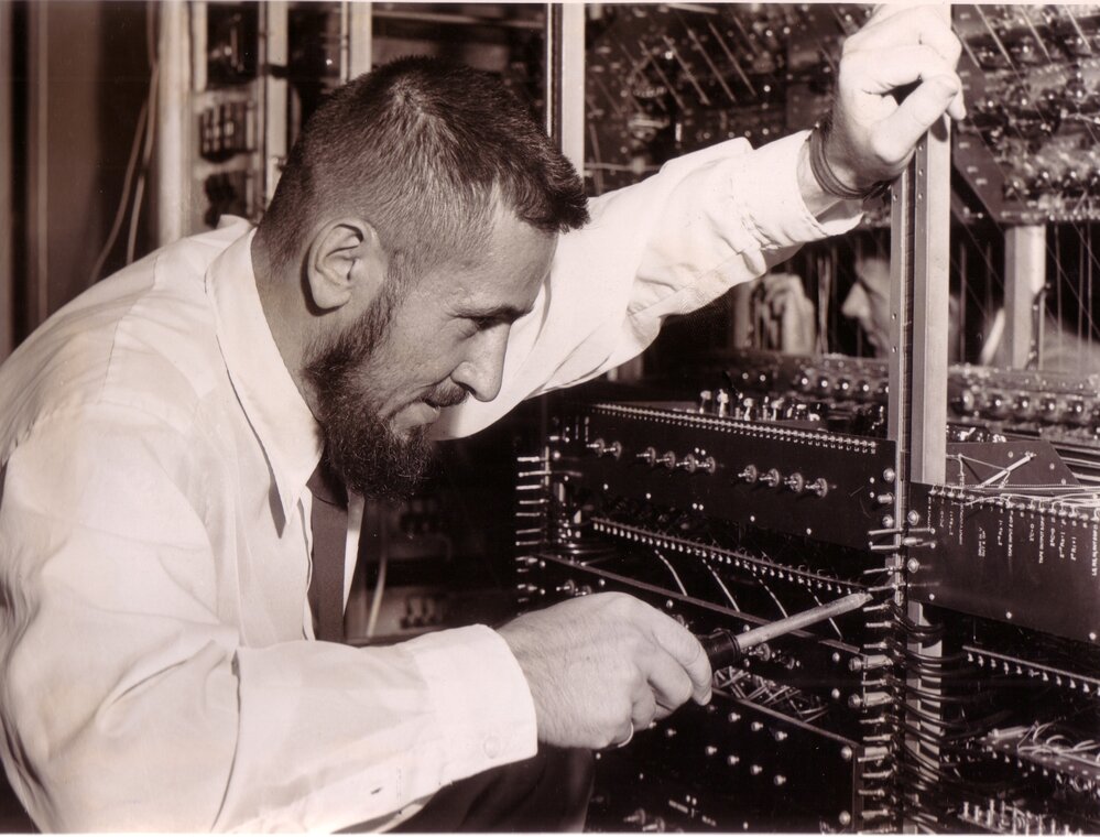 Professor Harry Messel During the Early Stages of the Construction of SILLIAC