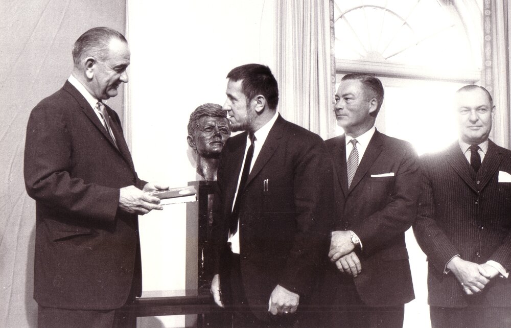 Professor Harry Messel Presenting President Johnson a Science School Book Before Meeting the Australian-American Science Scholars