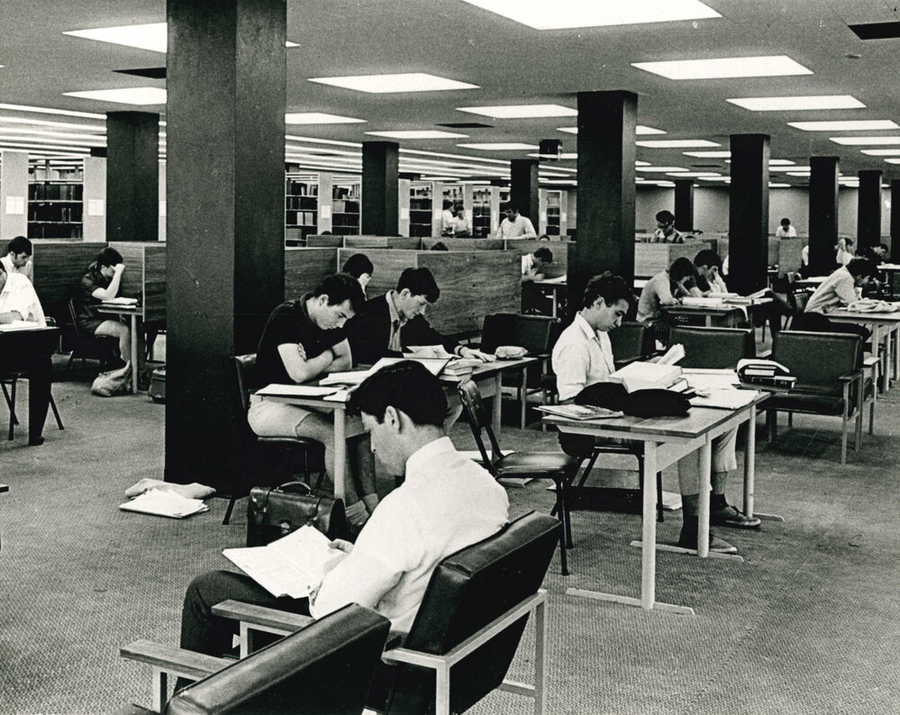Students in the Fisher Library