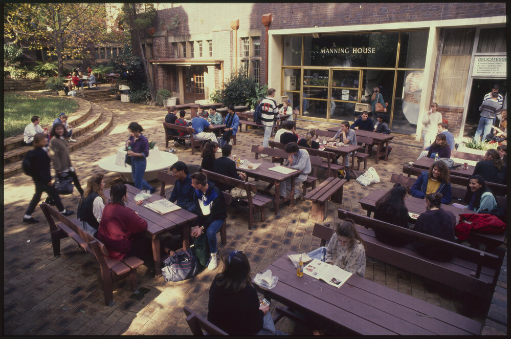 Students Relaxing in Manning Courtyard