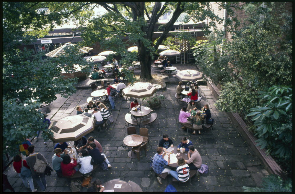 Students Relaxing in Holme Courtyard