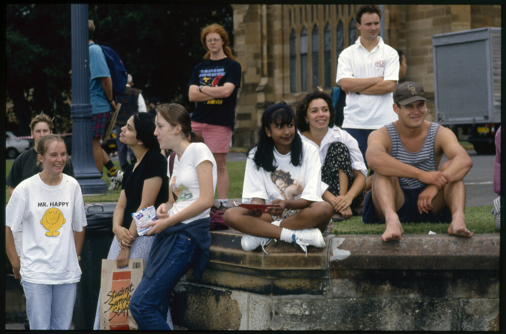 Students Relaxing in Quadrangle, Courses and Careers Day 1995