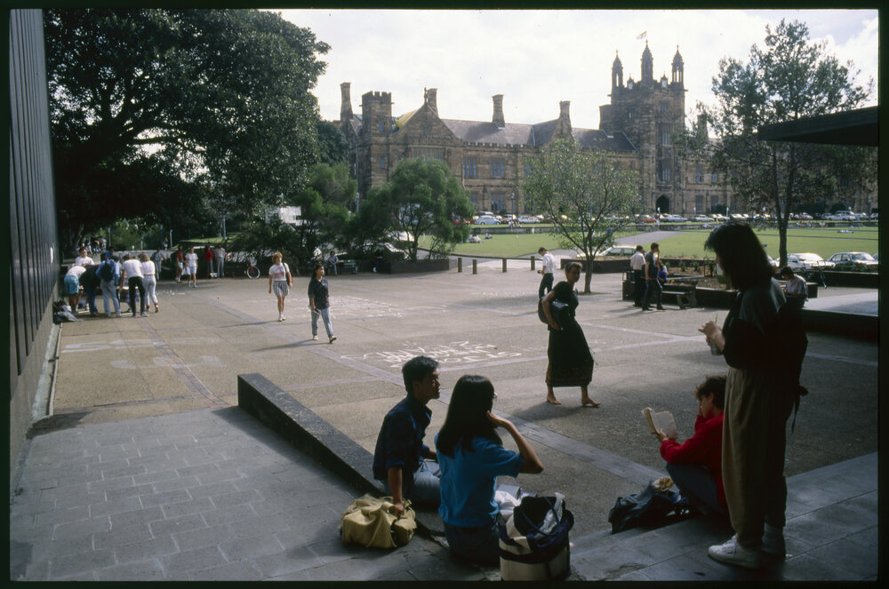 Students Between Lectures at Fisher Library