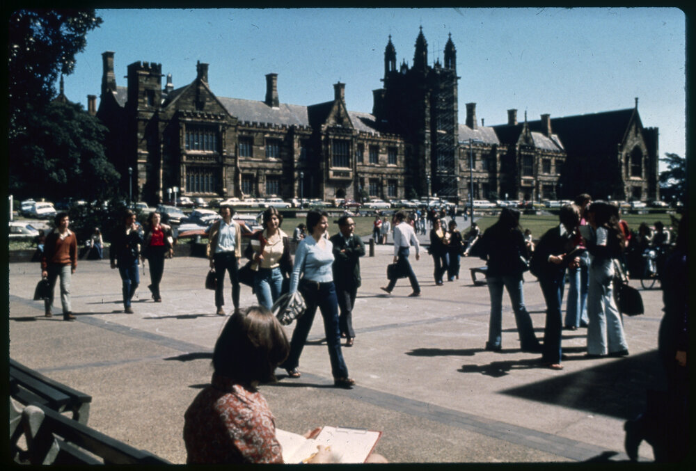 Students Walking Outside Fisher Library