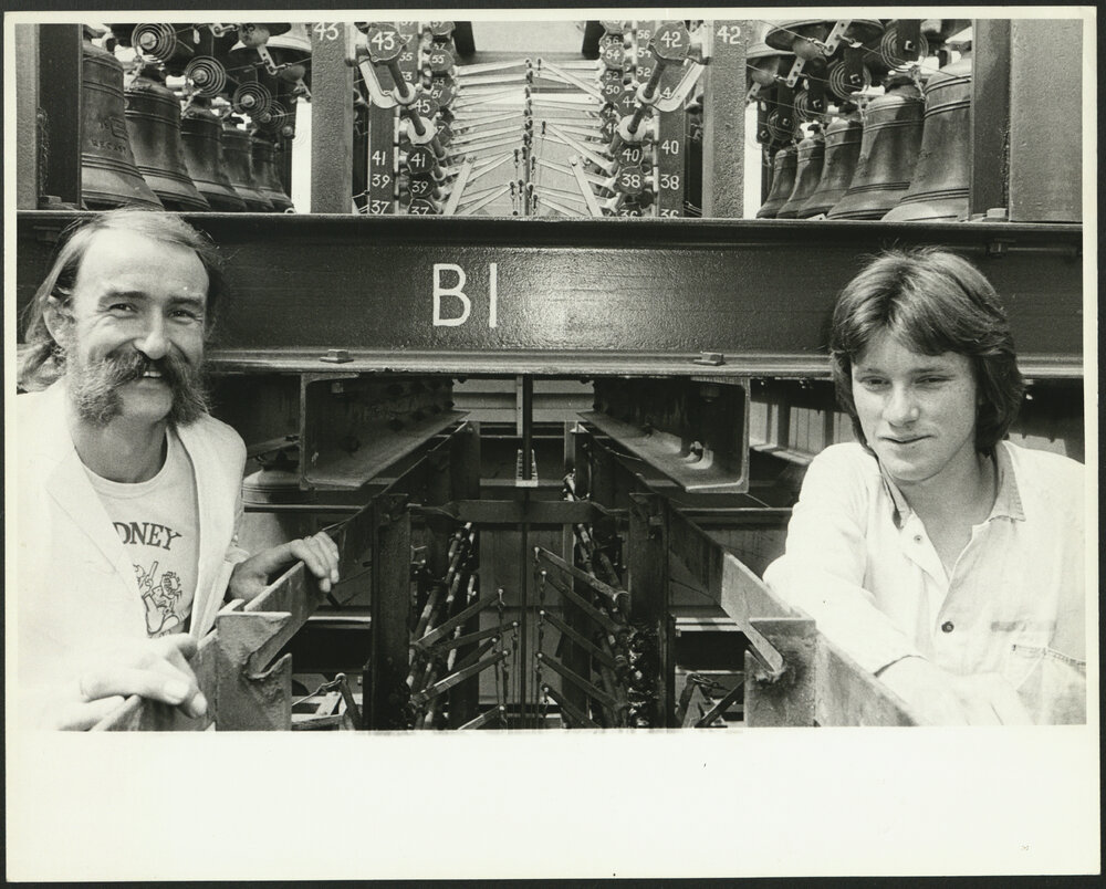Trevor Sutton and Ian Barber Installing the Rebuilt Carillon