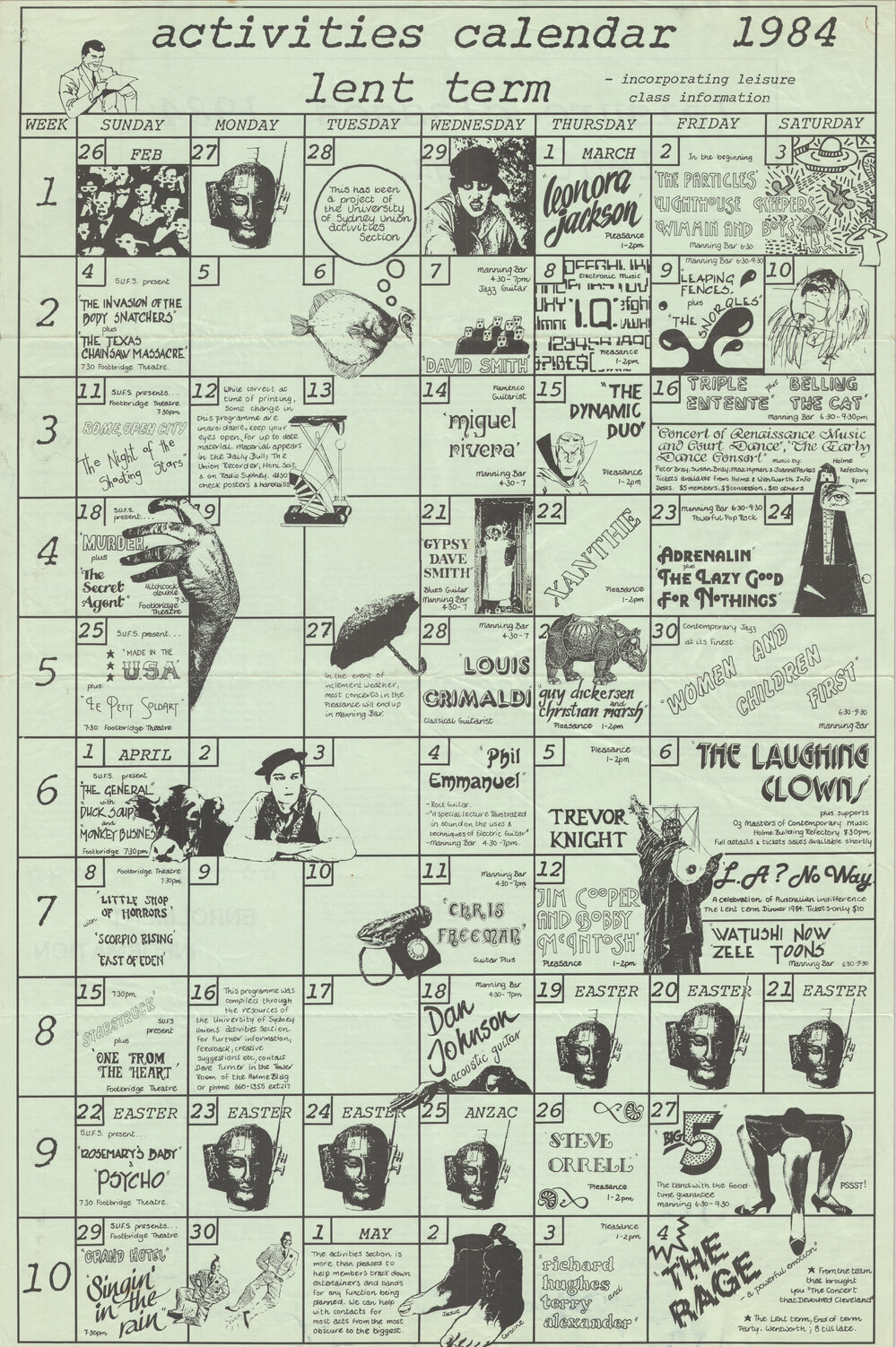 Activities Calendar, Lent Term