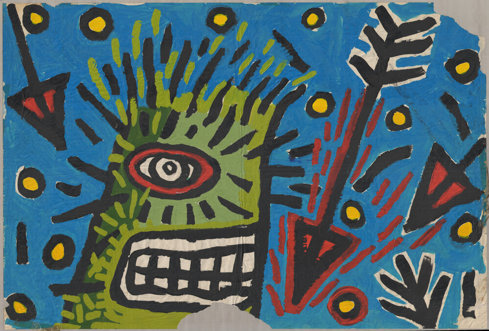 Untitled [Green Figure with Red Arrows]