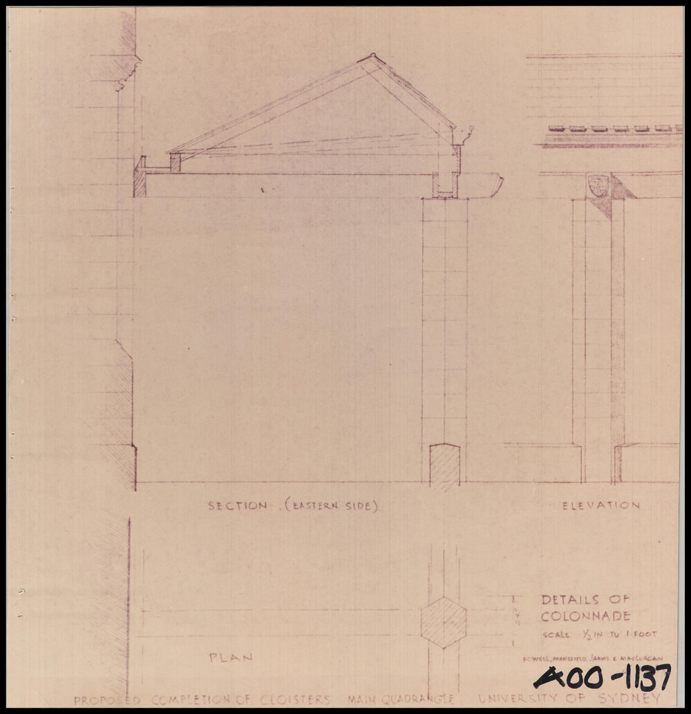 Main Building - Proposed Completion of Cloisters - Details of Colonnade