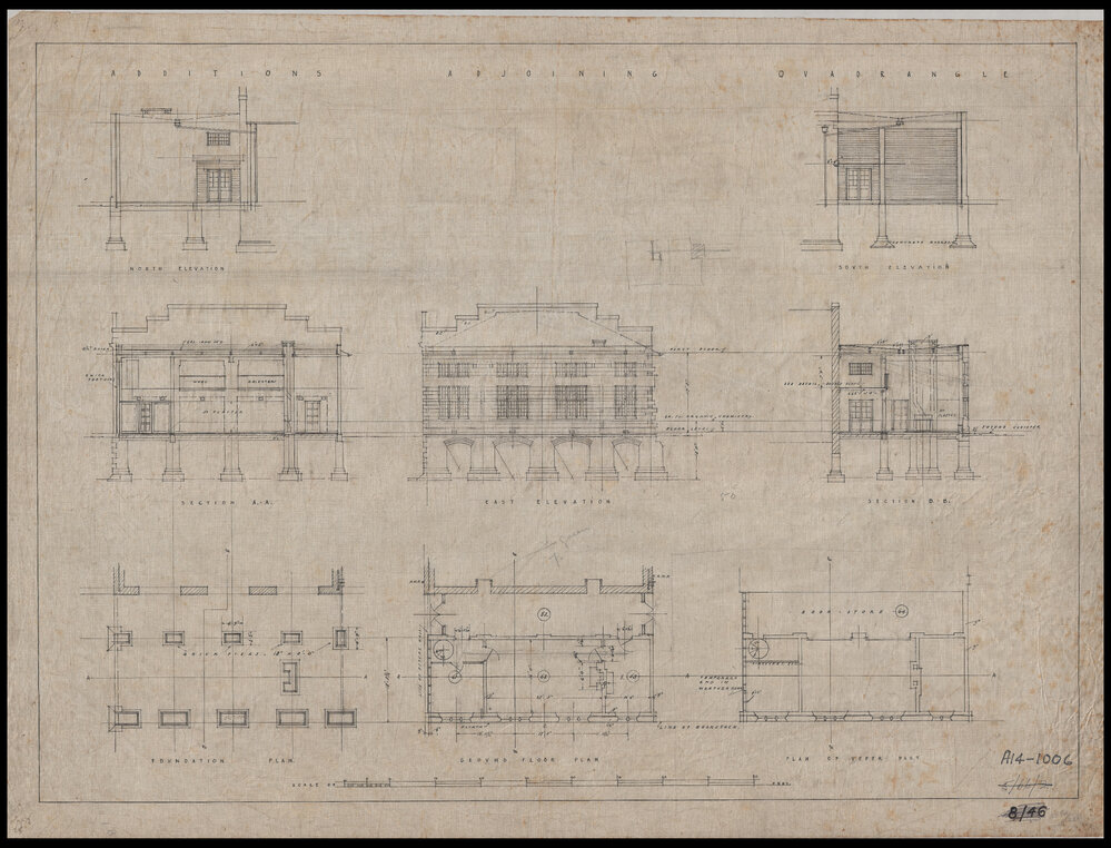 Main Building - Additions Adjoining Quadrangle - Elevations and Section
