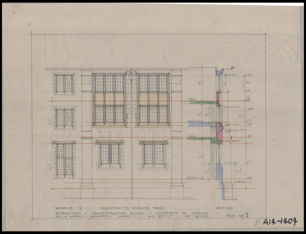Main Building - Elevation to Science Road - Alterations to Administrative Block