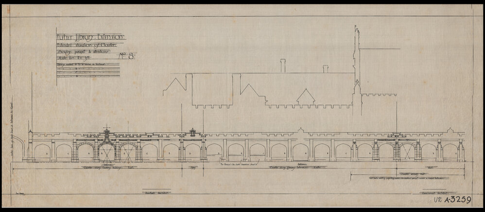 Main Building - Fisher Library (Now MacLaurin Hall) Extension - Extended Elevation of Cloister