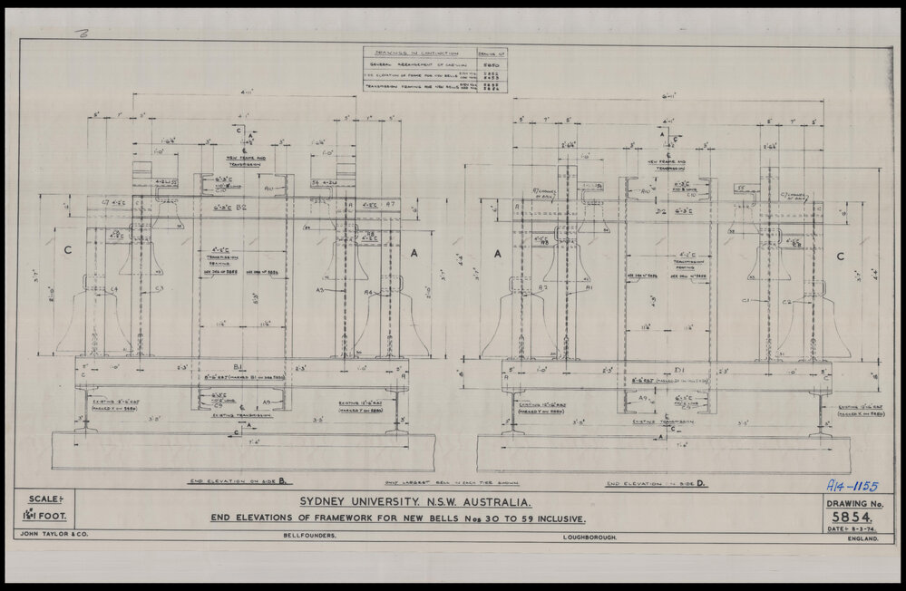 Carillon - End Elevations of Framework for New Bells Nos 30 to 59