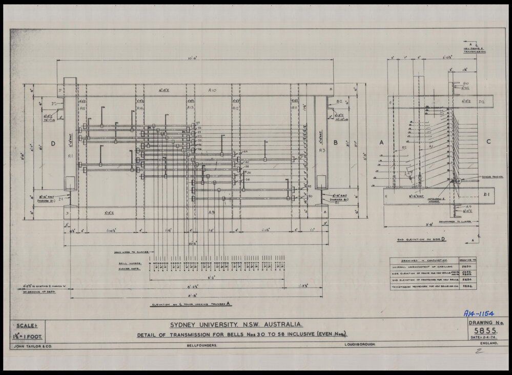 Carillon - Detail of Transmission for Bells Nos 30 to 58