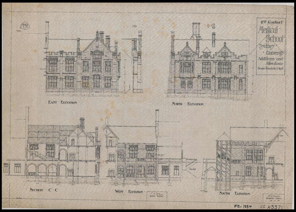 Medical School - Additions and Alterations - Elevations, Section - Paper Copy